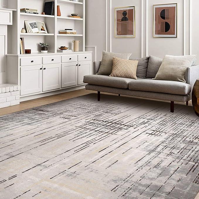 Calore Area Rugs 6×9 for Living Room/Bedroom/Dining Room, Rugs Mordern Soft Abstract Distressed，Medium Pile Carpet Floor Mat (6.5 ft x 9.8 ft (200×300cm), Gray/Beige/Grey)