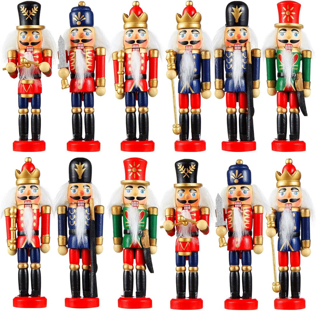Aoriher 12 Pcs Christmas Nutcracker Ornament Small Wooden Soldier Hanging Decorations Nutcracker Figure Christmas Ornament for Xmas Tree Decoration Figure
