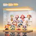 LANSCOERY Acrylic Display Case with 3-Color Light, 3-Tier Wood Display Box, 11.8x6.3x9.4 in, 3mm Clear Panels for Action Figures and Collectibles