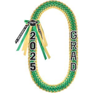 Graduation Leis 2025 Graduation Ribbon Leis Necklace Handmade Double Braided Ribbon Garland Graduation Gift Party Accessories for Women Men (green)