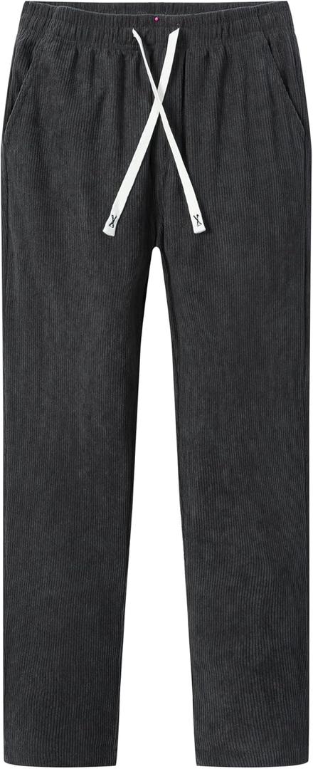 2 x Boys Corduroy Pants Soft Sweatpants Elastic Waist Joggers Pants Casual Long Trousers (Gray)