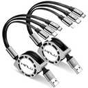 Multi Charging Cable 3A, [2Pack 4ft] Retractable Multi Charging Cord 3 in 1 Fast Charger Cord, USB C Charger Adapter with Lightning/Type C/Micro USB Ports for Cell Phones/iPhone/Samsung/PS/Tablets