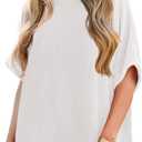 Tankaneo Womens Oversized T Shirts Summer Casual Ribbed Batwing Short Sleeve Tunic Tops Loose Fit Dolman Sleeve Tees (XXXL)