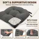 downluxe Indoor Chair Cushions for Dining Chairs, Tufted Overstuffed Textured Foam Kitchen Chair Pads with Ties and Non-Slip Backing, 15.5" x 15.5" x 4", Dark Grey, 4 Pack