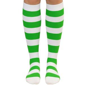 PolyMedea Elite Quality Colorful Soft Cotton Women's Striped Knee High Socks (white/Bright Green)