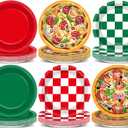60PCS Pizza Theme Birthday Party Plates Red Green White Pizzas Checkered Disposable Paper Dessert Plates for Italian Pizza Birthday Decorations Party Tableware Set for Kids BBQ Picnic Supplies