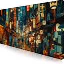 Cute Japanese Street Desk Mat, Anime Tokyo Street Night Scene Large Mouse Mat XXL, Computer Desk Mat 35.4 x 15.7 x 0.12 Inches