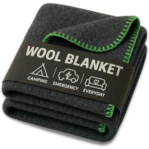 Wool Camping Blanket - 70% Wool Heavy-Duty Military Style Throw, Warm & Washable, Fire Retardant Cover for Emergency, Survival & Outdoor Use - Perfect for Camping, Car, Home & Hiking, Grey 66x90