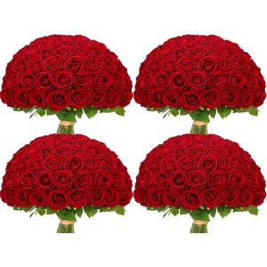 100 Pcs Red Roses Artificial Flowers Bulk, Real Touch Velvet Roses with Wrapping Paper, Fake Flowers for Wedding Centerpieces Bridal Bouquet Valentines Mothers Day Decor