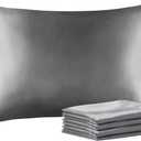 BEDELITE Satin Pillowcase with Zipper 4 Pack, Dark Grey Pillow Cases Queen Size, Super Soft and Cooling Similar to Silk Pillow Cases, Gift for Women Men(20x30 Inches)