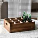 Farmhouse Wooden Storage Crate for Decoration 13 x 10 inches, Rustic Small Beer Holder Wood Crate Box for Crafts with 12 Individual Slots, Beverage Serving Caddy with Carrying Handles