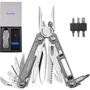 ROCKTOL Multitool Pliers, EDC Multitool Pocket Knife VG10 Blade, 27-in-1 Multi-tool with Titanium-plated Handle, Precision Screwdriver, Gut Hook for Hunting, Backpacking, Hiking, Camping, (Gen-R)