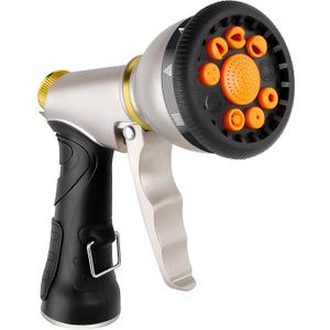 Garden Hose Nozzles 9 Adjustable Patterns Hose Spray Nozzle Heavy Duty Metal Hose Nozzle Spray Slip Resistant Water Sprayer for Cleaning/Watering Lawn Garden/Pets Shower/Car Washing