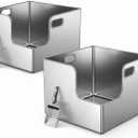 2 Pack XXXL Square Stainless Steel Litter Box with High Sides,XXL Metal Corner Cat Litter Box with Tall Walls for Big&Multiple Cats Maine Coon,One-Piece High Sided,Extra Large,Anti-Leakage,Non Stick