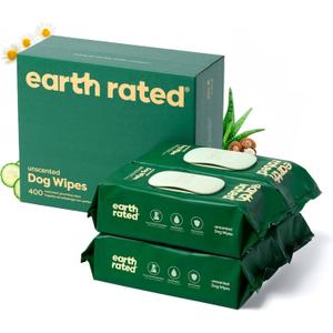 Earth Rated Pet Wipes for Dogs and Cats, Hypoallergenic, Cleaning and Hydrating, for Grooming Paws, Body and Butt, Unscented, 400 Count