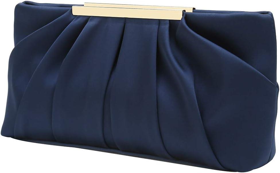 CHARMING TAILOR Clutch Evening Bag Elegant Pleated Satin Formal Handbag Simple Classy Purse for Women (Navy)