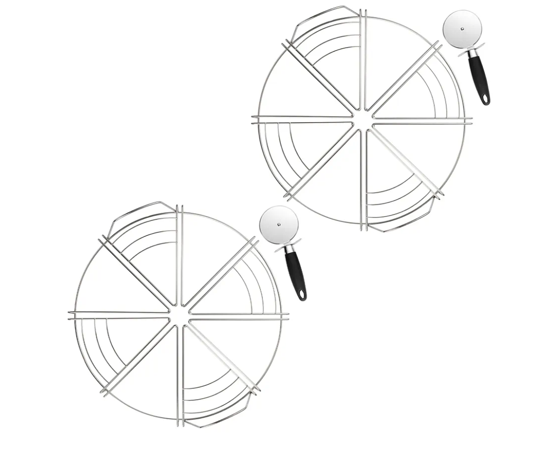 Cut Perfectly Even Slices - Pizza Cutting Guide with Pizza Cutter | 2-Pack | Ideal for 12", 14", 16" Pizzas | 8 Slices | Stainless Steel | Easy to use | Commercial Use | Cuisine Ready