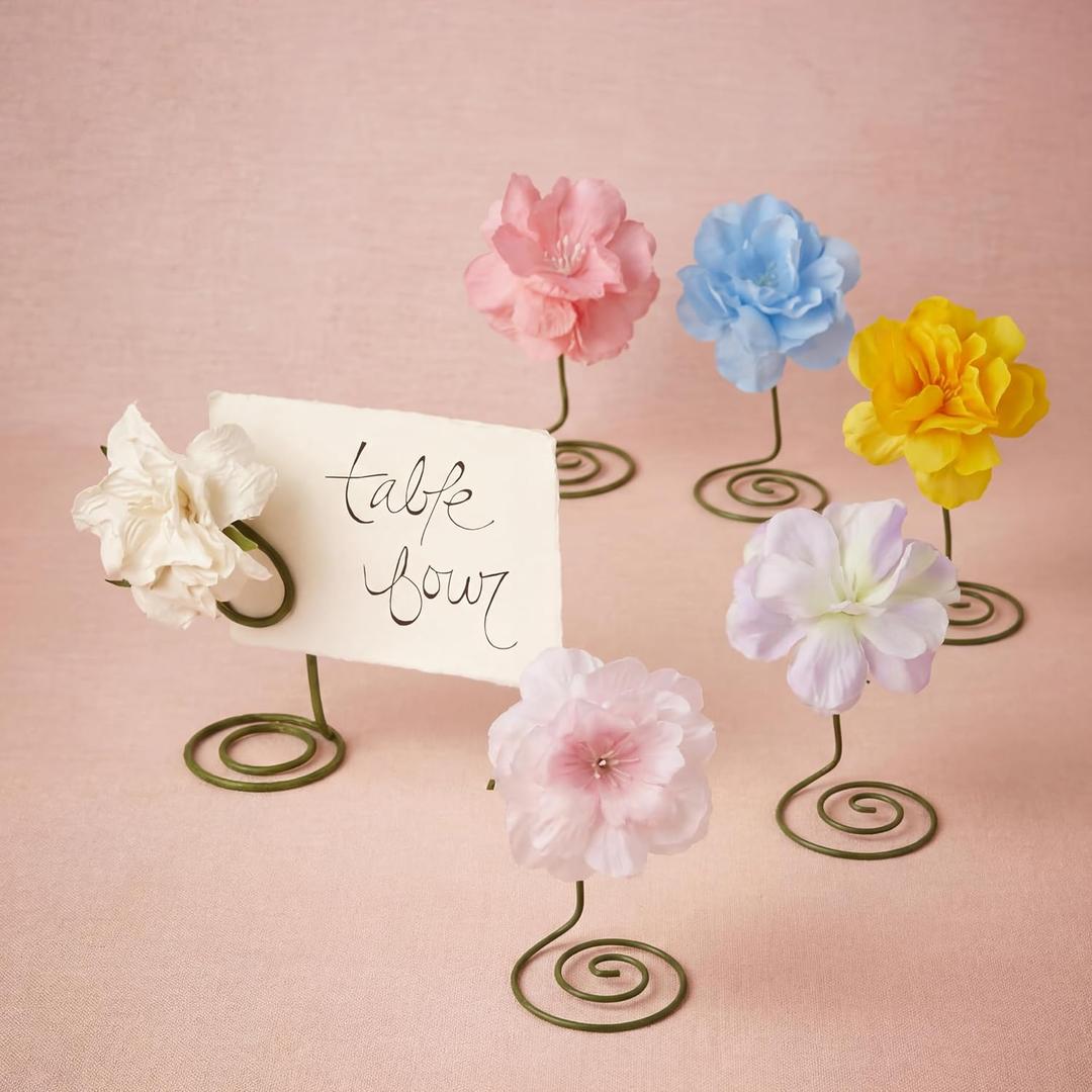 Roowest 6 Pcs Tea Party Decorations Photo Display Holders Table Number Holder Flower Shape Wire Picture Holders for Tea Party Wedding Favors Centerpieces Birthday