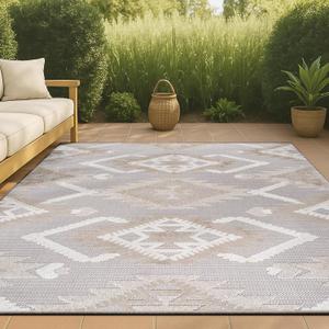 JONATHAN Y SBH107A-8 Sumak High-Low Pile Neutral Diamond Kilim Indoor Outdoor Area Rug Bohemian Geometric Easy Cleaning Bedroom Kitchen Backyard Patio Non Shedding, 8 ft x 10 ft, Beige/Gray
