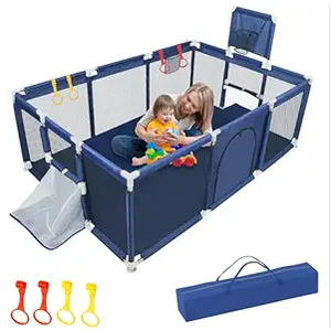 Upgrated Baby Playpen with Mat, Playpen for Babies and Toddlers, Large Playpen with Mat, Sport Playpen, Play Pen with Accessories, Baby Fence, PlayPen Indoor & Outdoor Activity, Sturdy Kids (Grey)