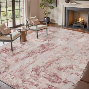 tchdio Area Rug 9x12 Rugs for Living Room- Abstract Soft Living Room Rug-Non Slip Carpet- Washable Pink Rug for Bedroom Dining Room Home Office