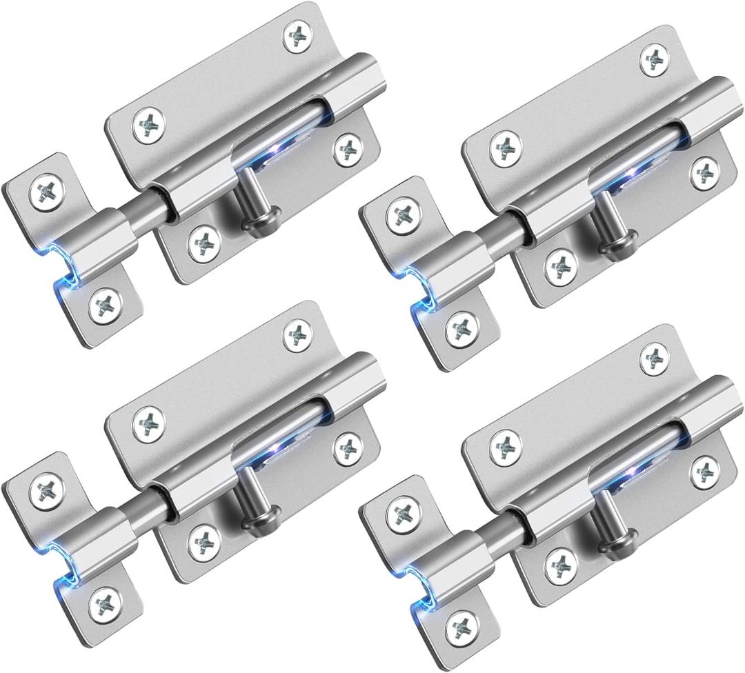 3 x Door Security Slide Latch Lock, Keyless Entry Door Lock, Thickened Heavy Duty Steel Sliding Door Lock, Easy to Install Gate, Slide Latch Lock with 12 Screws