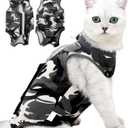 Cat Recovery Suit for Abdominal Wounds or Skin Diseases, Breathable E-Collar Alternative for Cats, (Camouflage, M)