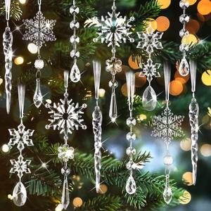 20 Pcs Crystal Christmas Ornaments for Christmas Tree Decorations - Hanging Acrylic Christmas Snowflake Icicle Drop Ornaments for Christmas Tree, New Year Party, Winter Wonderland Party Supplies