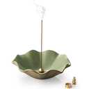 KOKUNKA Incense Holder with 3 Incense Sockets 6 Inch Incense Burner 4 in 1 Incense-Stick Holder Lotus-Shaped Bowl Incense Holder for Sticks Modern Incense Cone Burner for Yoga, Green