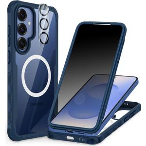CENHUFO Magnetic Privacy for Samsung Galaxy S25 Case, Full Body Phone Case with Built-in 9H Tempered Glass Privacy Screen Protector and Camera Lens Cover, Shockproof Protective Clear Bumper -Blue