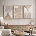 Large 3D Textured Framed Boho Neutral Abstract Wall Art for Living Room, 3 Piece Modern Paintings Artwork for Walls, Minimalist Beige White Geometric Pictures for Bedroom Hallway Office Wall Decor 24x36 In