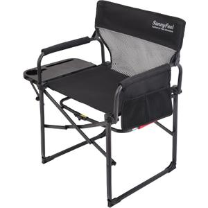 SUNNYFEEL Directors Chair Foldable with Side Table, Heavy Duty Camping & Lawn Chair with Cup & Phone Holder, Breathable Mesh, Side Pocket & Carry Bag, 300 lbs, 1 Pack, 19.3" W x 22.8" D x 34.6" H
