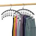 HOUSE DAY Legging Organizer for Closet, Metal Yoga Pants Hanger 2 Pack w/10 Clips Holds 20 Leggings, Space Saving Hanger Closet Organizers and Storage, Clips Hanger for Pants, Skirts, Hats, Black