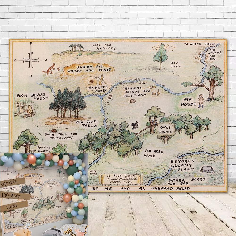 100 Acre Woods Bear Backdrop Baby Shower 7x5 Bear Background Happy Birthday Bear Home Map Backdrops for Kids One Year Old