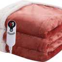 Heated Blanket Electric Blanket Full Size 72''x84'' with 9 Heating Levels, 1-10 Hour Auto Shut Off, Machine Washable, Flannel & Sherpa Soft Warming Blanket for Couch, Bed, Office - Brick Red