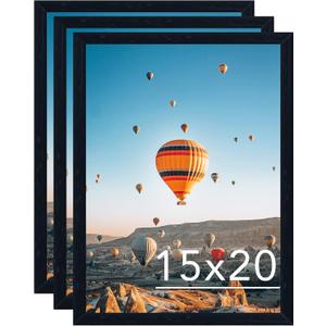 JCJMY 15x20 Picture Frame Set of 3 Black for Wall Hanging, Wall Mounting Horizontally or Vertically, 15 x 20 Wall Gallery Poster Photo Frame with Shatter Resistant Plexiglass, 3 Pack,Black