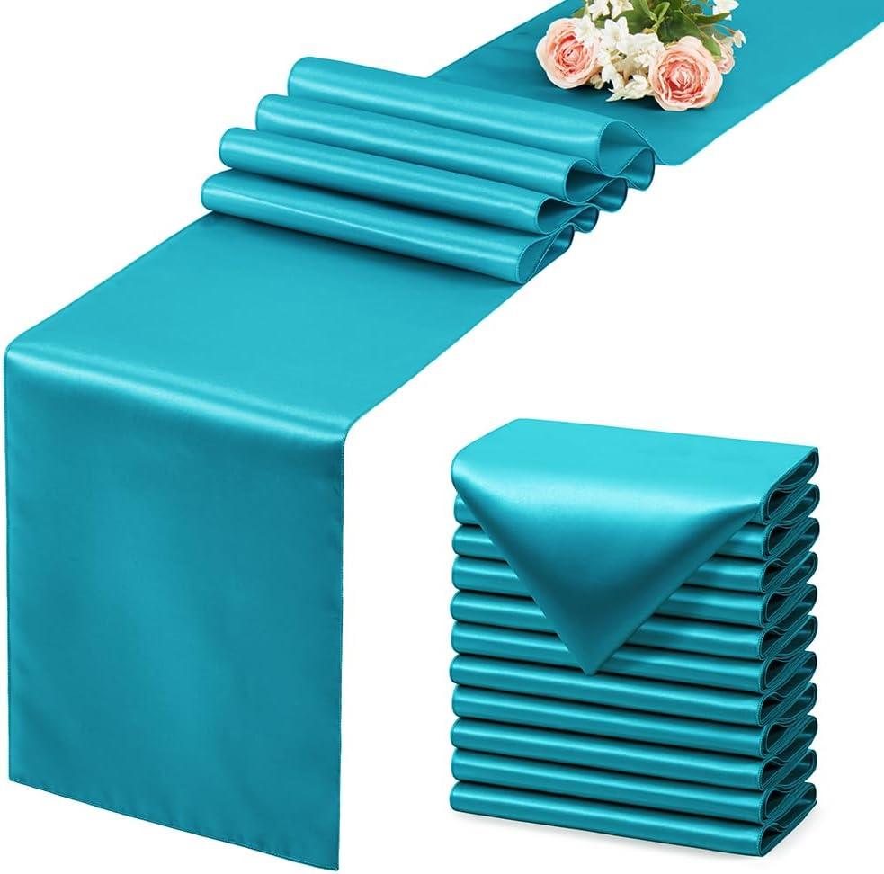 10 Pack Teal Blue Table Runner 7"W x 108"L, Satin Silk-Like Smooth Table Decor for Wedding Prom Event Party