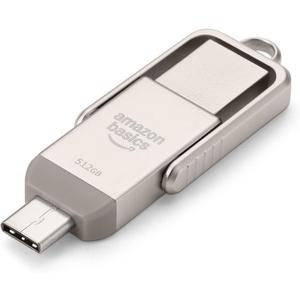 Amazon Basics 512GB USB Flash Drive, Thumb Drive Memory Stick with USB C and USB A Dual Ports, Champagne Silver