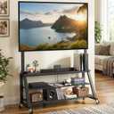 YITAHOME Rolling TV Stand with Lockable Wheels and Mount for up to 75 Inch TVs, Mobile TV Cart with Power Outlets for Living Room, Dining Room & Outdoor Use, Black Oak (VESA 600mm × 400mm)