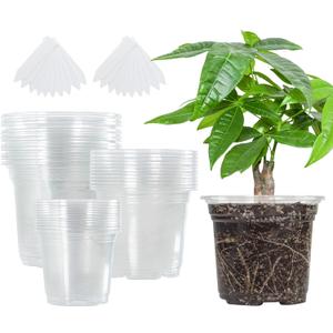 Bonviee 36 Packs 3.5/4/5 Inch Clear Nursery Pots, Transparent Plastic Planter with Drainage Holes, Seed Starting Pot Flower Plant Container -Clear