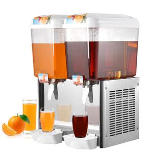 Commercial Beverage Dispenser, Garvee 2 Tanks 9.5 gal 36 L Commercial Juice Dispenser, 18 L Per Tank, 280W Stainless Steel Food Grade Ice Tea Drink Dispenser with Thermostat Controller