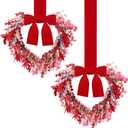 2 Pcs 9" Small Valentines Day Wreath for Cabinet Front Door Valentine Wreath Red Artificial Heart Flower Spring Summer Garlands for Cabinet, for Wedding Window Home Wall Indoor Decor