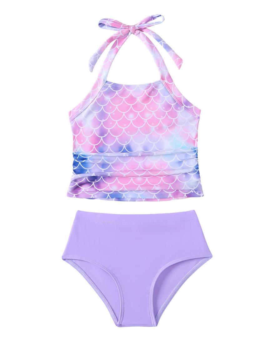 5T Swimsuit Girls Toddler Girl Swimsuit Summer Mermaid Bathing Suit for Girls Halter Two Piece Tankini Ruched Top Girls Swimsuit Size 5-6 Year Old