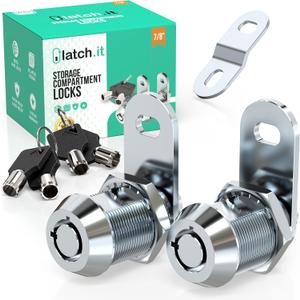 LATCH.IT 7/8 RV Storage Locks | 2-Pack RV Compartment Locks | Utility Cam Lock | 100% Metal RV Locks for Storage Door on Camper or Trailer | 4 Key RV Cam Lock | Check Fitment Image Before Purchasing