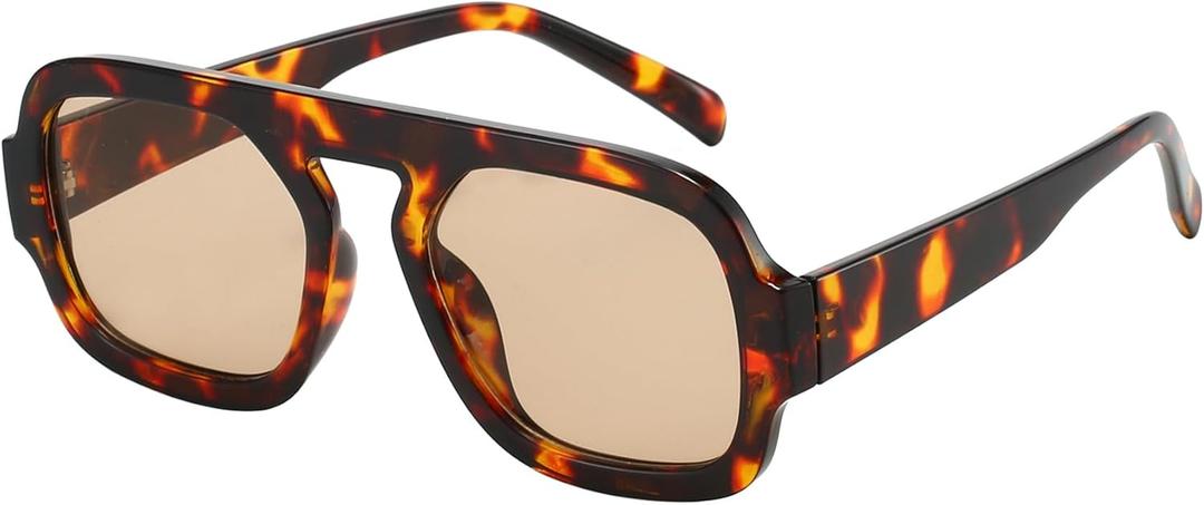 Trendy Square Aviator Sunglasses for Women Flat Top Designer Stylish Frame Sun Glasses Vintage Shades (Tortoise Frame/Light Brown Lens)