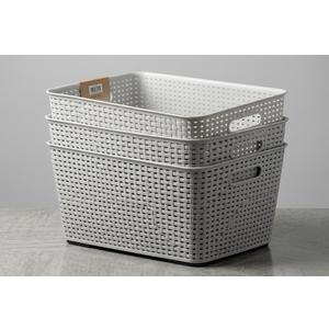 Bino 3 Pack Plastic Storage Baskets, Large, Grey