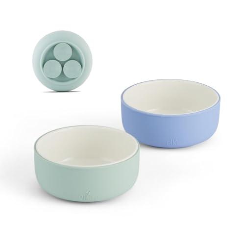 Elk and Friends Kids Porcelain Bowls with Silicone Suction Sleeves | Suitable for Babies/Toddlers | Microwave & Dishwasher Safe | Stay Put Dinnerware | Snack Dishes | 2 Pack