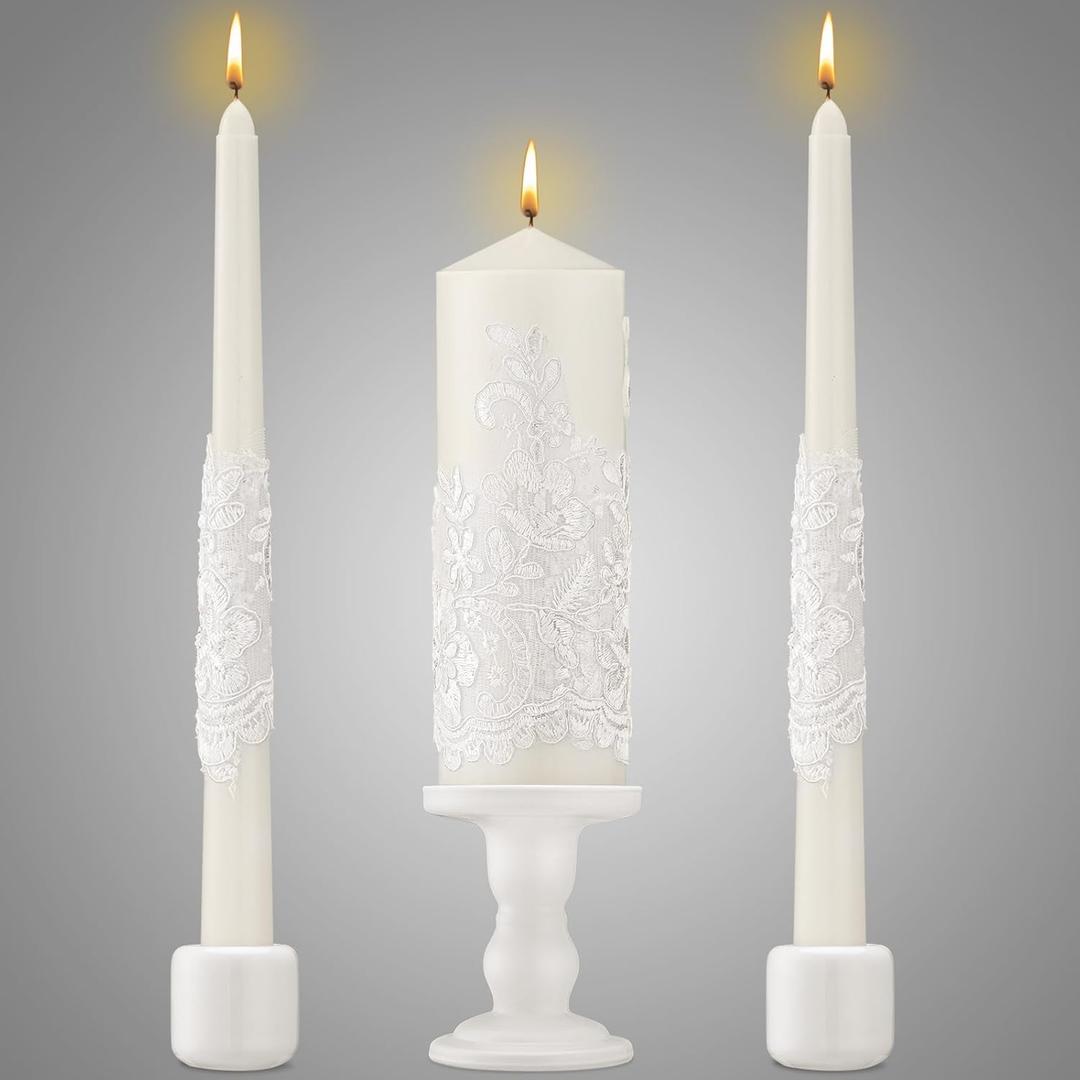 Irenare Unity Candles with Holder for Wedding Ceremony Wedding Decortions Accessories Glass Candle Holder Pillar Candle for Formal Events Church (Ceramics)