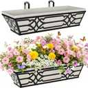 Railing Planter Box, Window Planter Box 24 Inch 2 Pack, Metal Hanging Flower Boxes with Non-Woven Fabric Liner, Adjustable Brackets for Deck Railing, Fence, Balcony, and Porch, Black