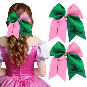 2Pcs Witch Gifts for Women, Witch Merch Hair Accessories Hair Bows for Witch Movie Fans, Pink Green Cute Bow Hair Clips Party Favors